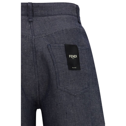 Fendi Blue Linen Relaxed Fit Jeans