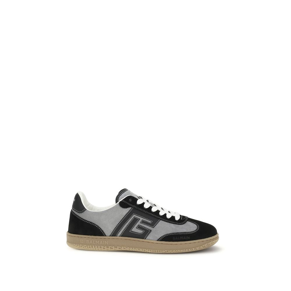 Balmain Gray Calf Leather Bos Taurus Low Top Sneakers