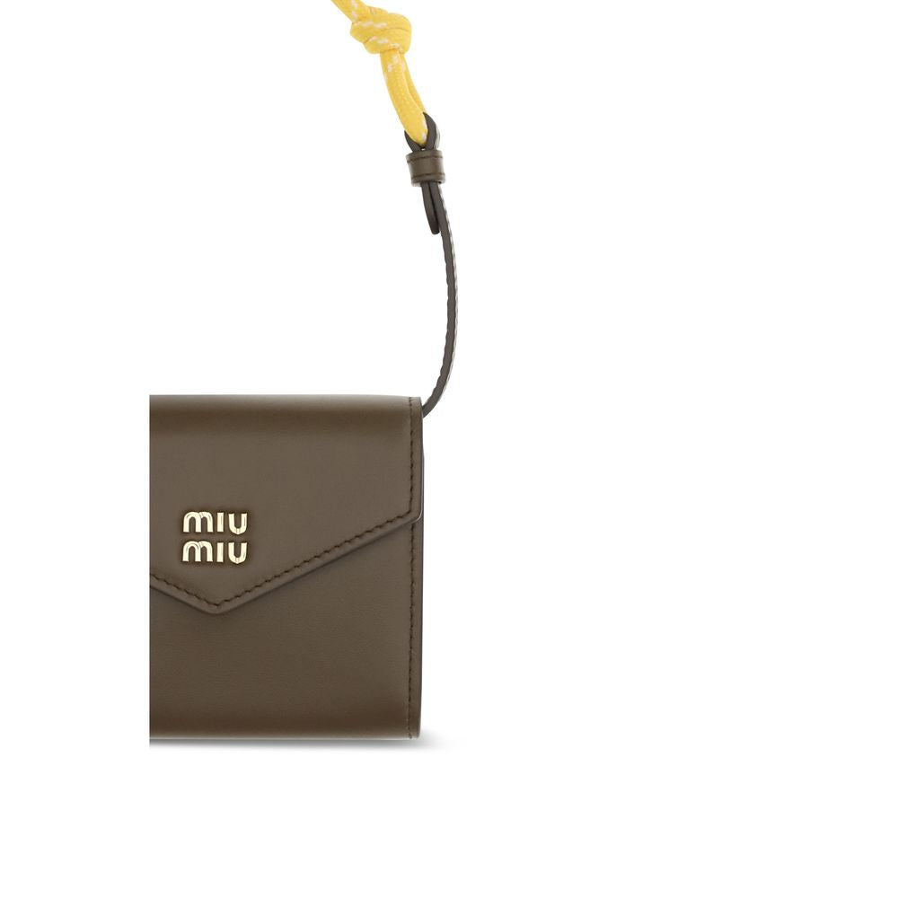 Portefeuille Miu Miu en cuir de veau marron Bos Taurus