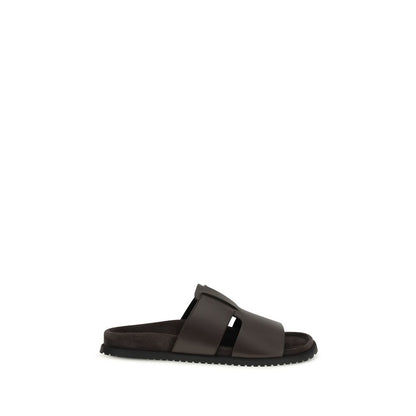 Sandalias planas Dolce & Gabbana de piel de becerro marrón Bos Taurus