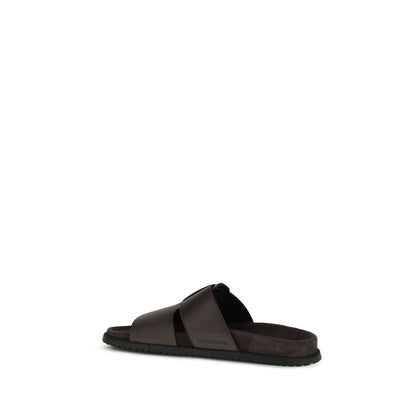 Sandalias planas Dolce & Gabbana de piel de becerro marrón Bos Taurus