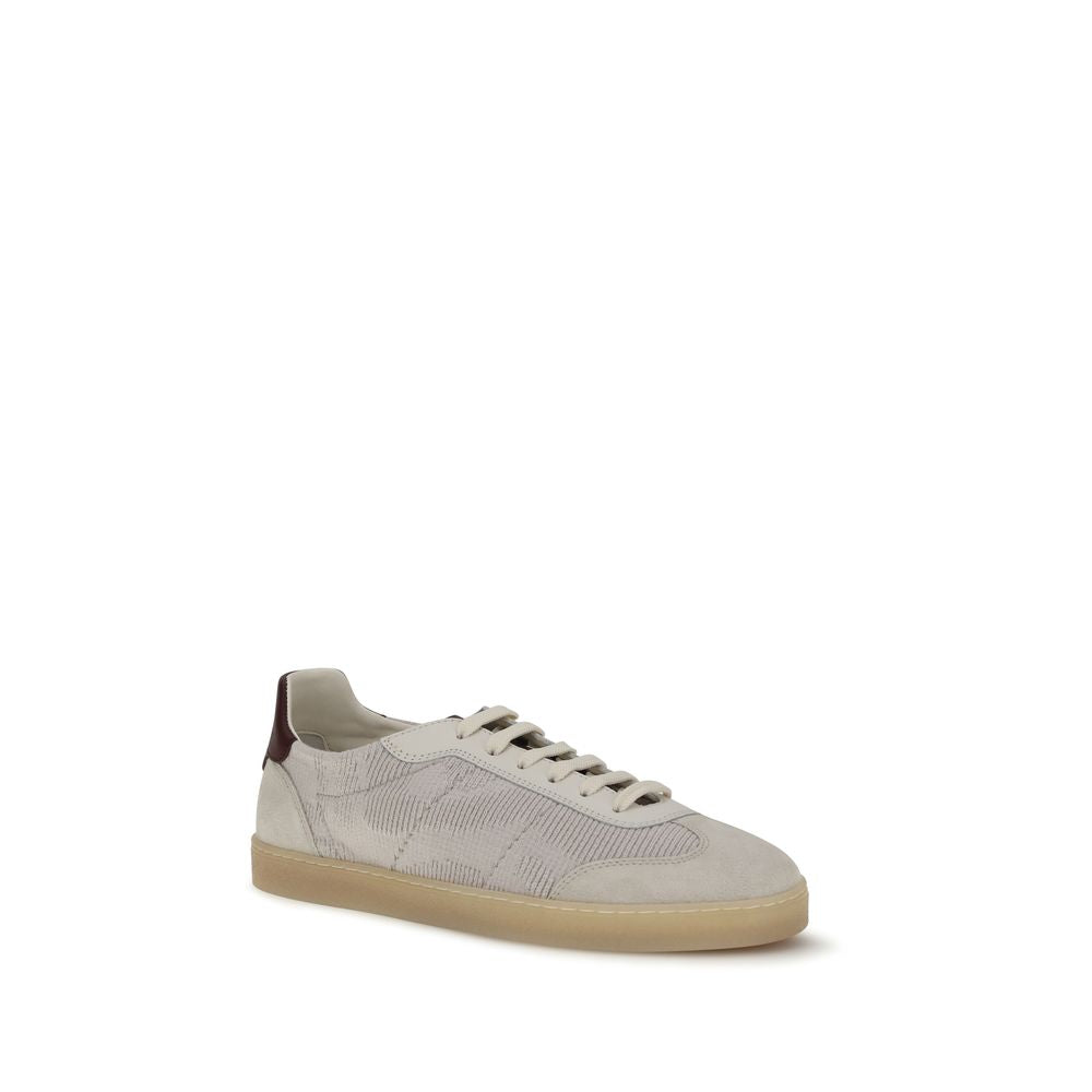 Brunello Cucinelli Beige Calf Leather Bos Taurus Low Top Sneakers