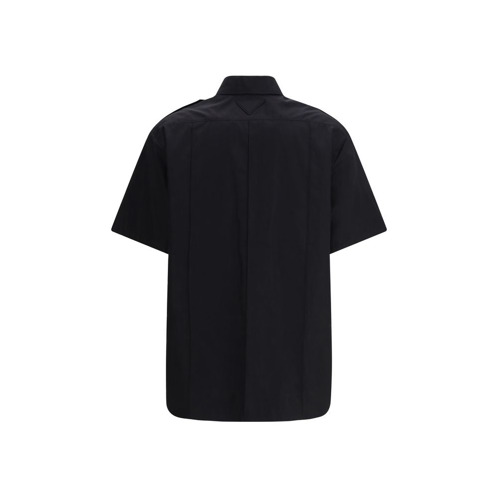 Camisa de manga corta de algodón negra Prada