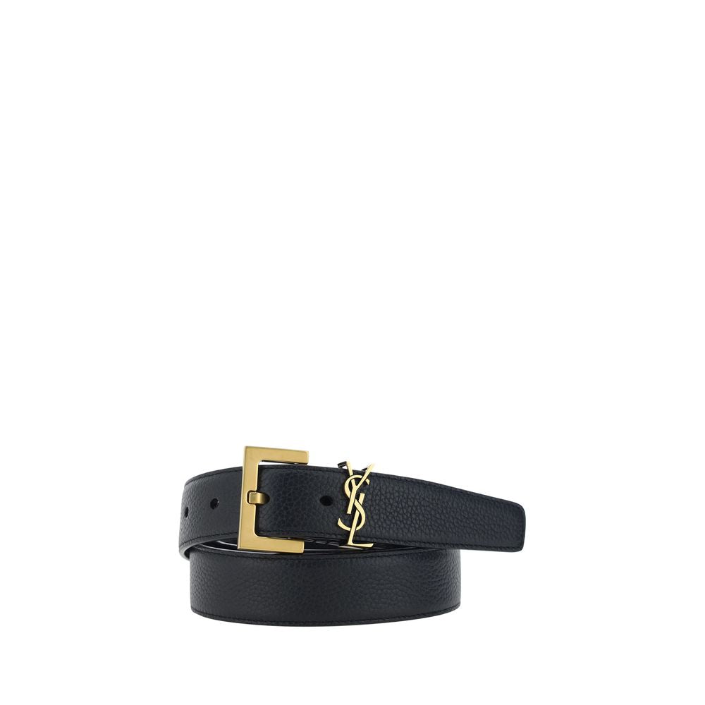 Cinturón regular Saint Laurent de piel de becerro negra Bos Taurus