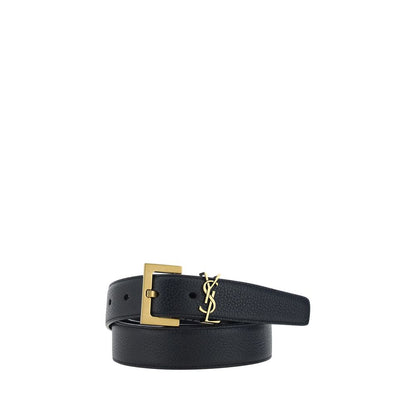 Cinturón regular Saint Laurent de piel de becerro negra Bos Taurus
