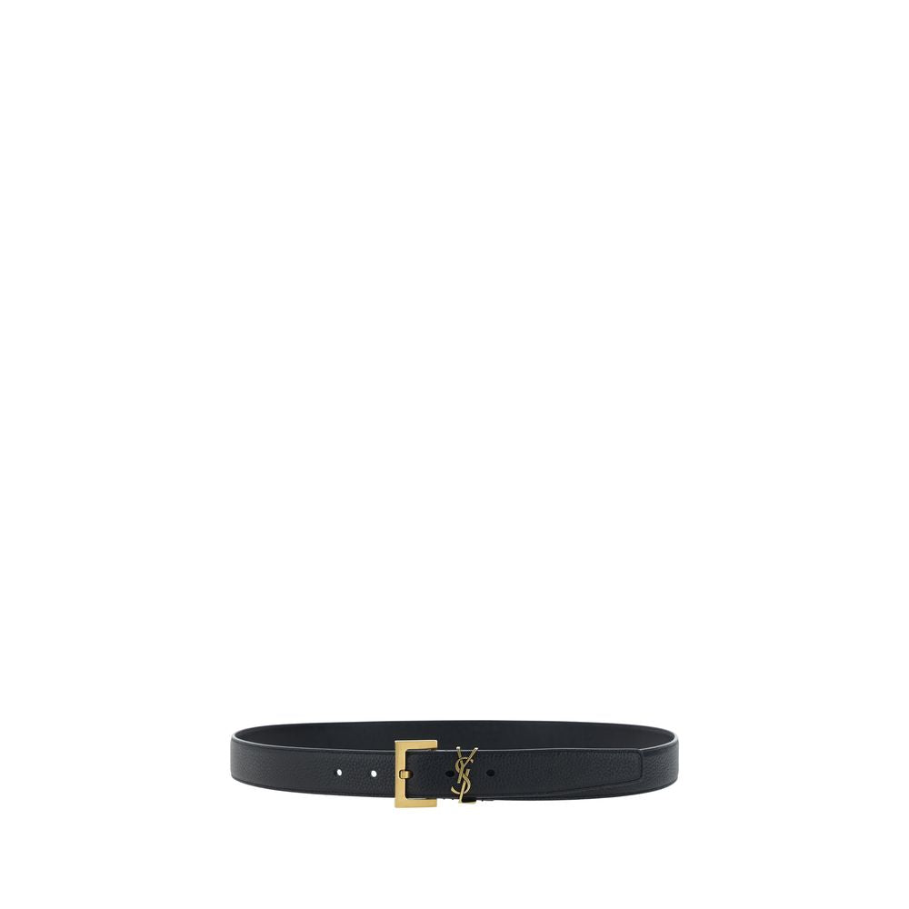 Cinturón regular Saint Laurent de piel de becerro negra Bos Taurus