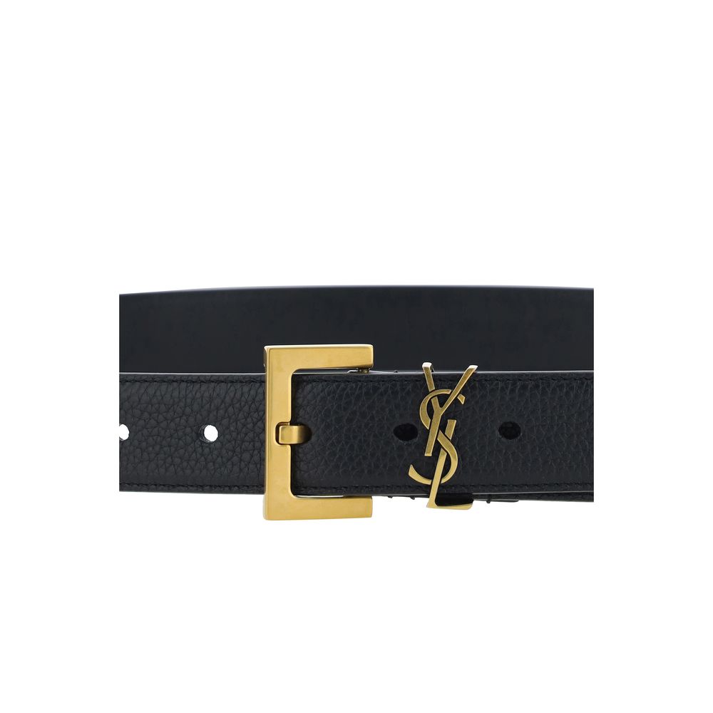 Cinturón regular Saint Laurent de piel de becerro negra Bos Taurus