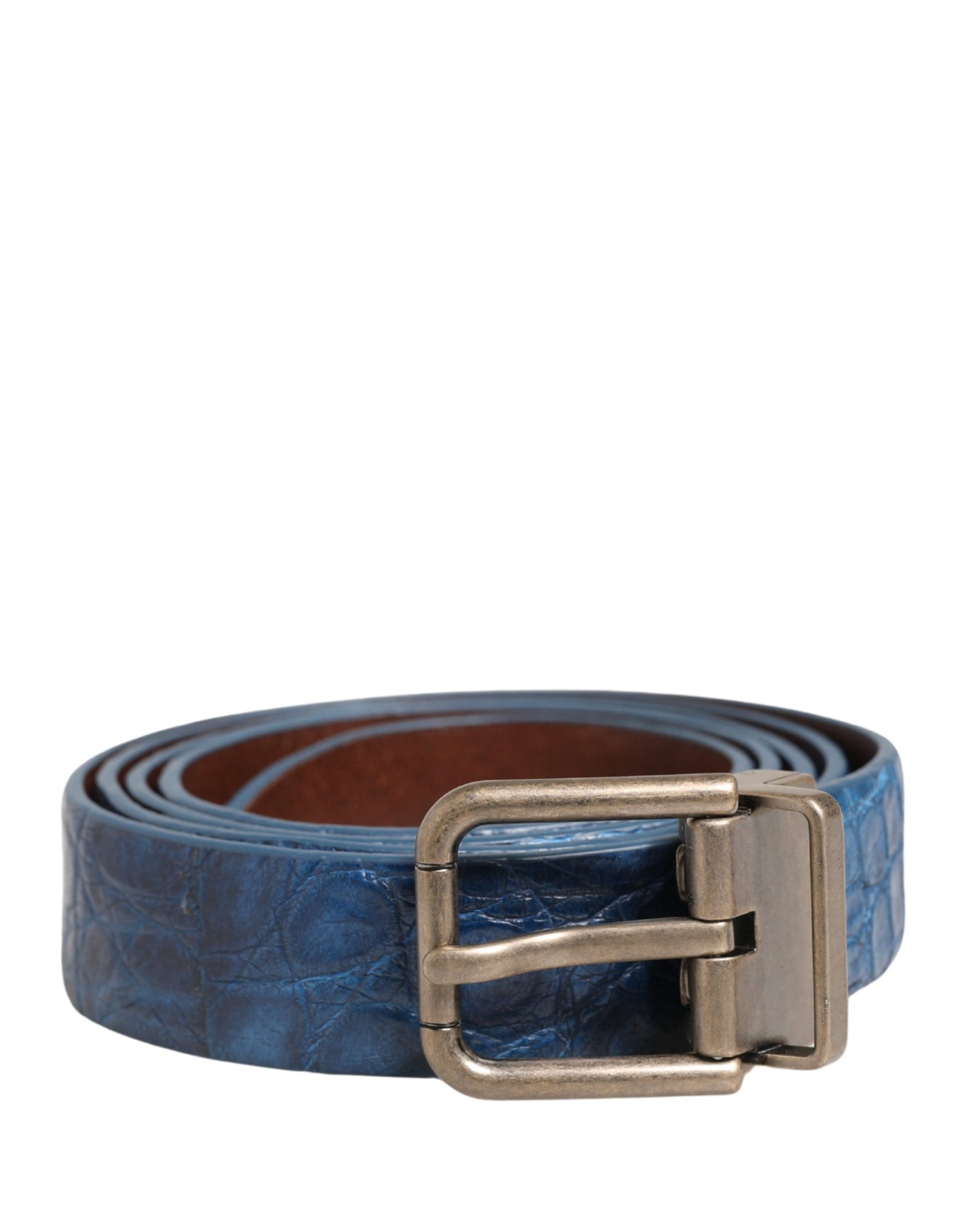 Cinturón Dolce & Gabbana de piel azul marino con hebilla de metal dorado