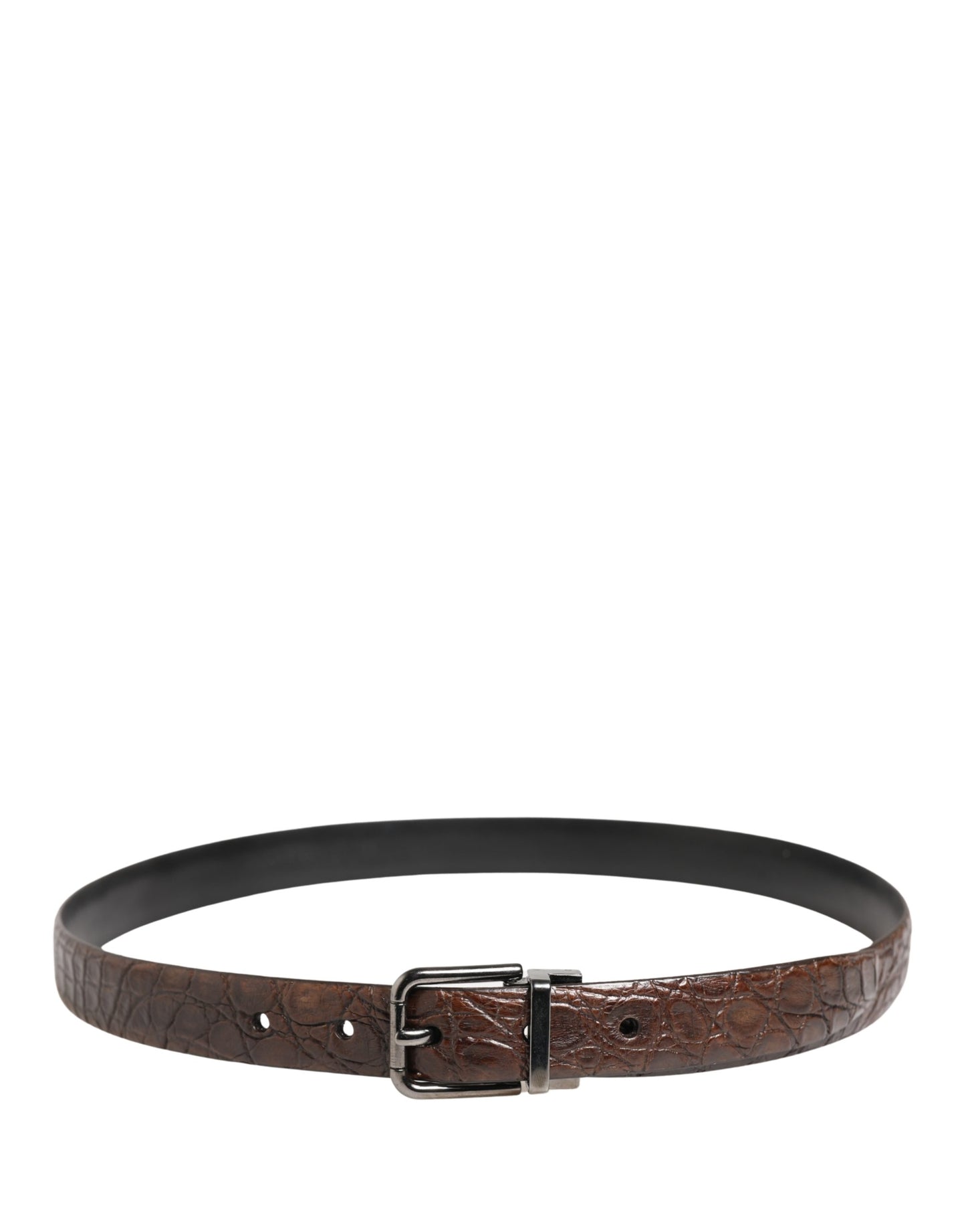 Cinturón Dolce & Gabbana de cuero marrón con hebilla de metal plateado
