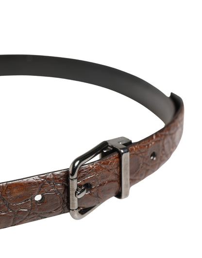 Cinturón Dolce & Gabbana de cuero marrón con hebilla de metal plateado