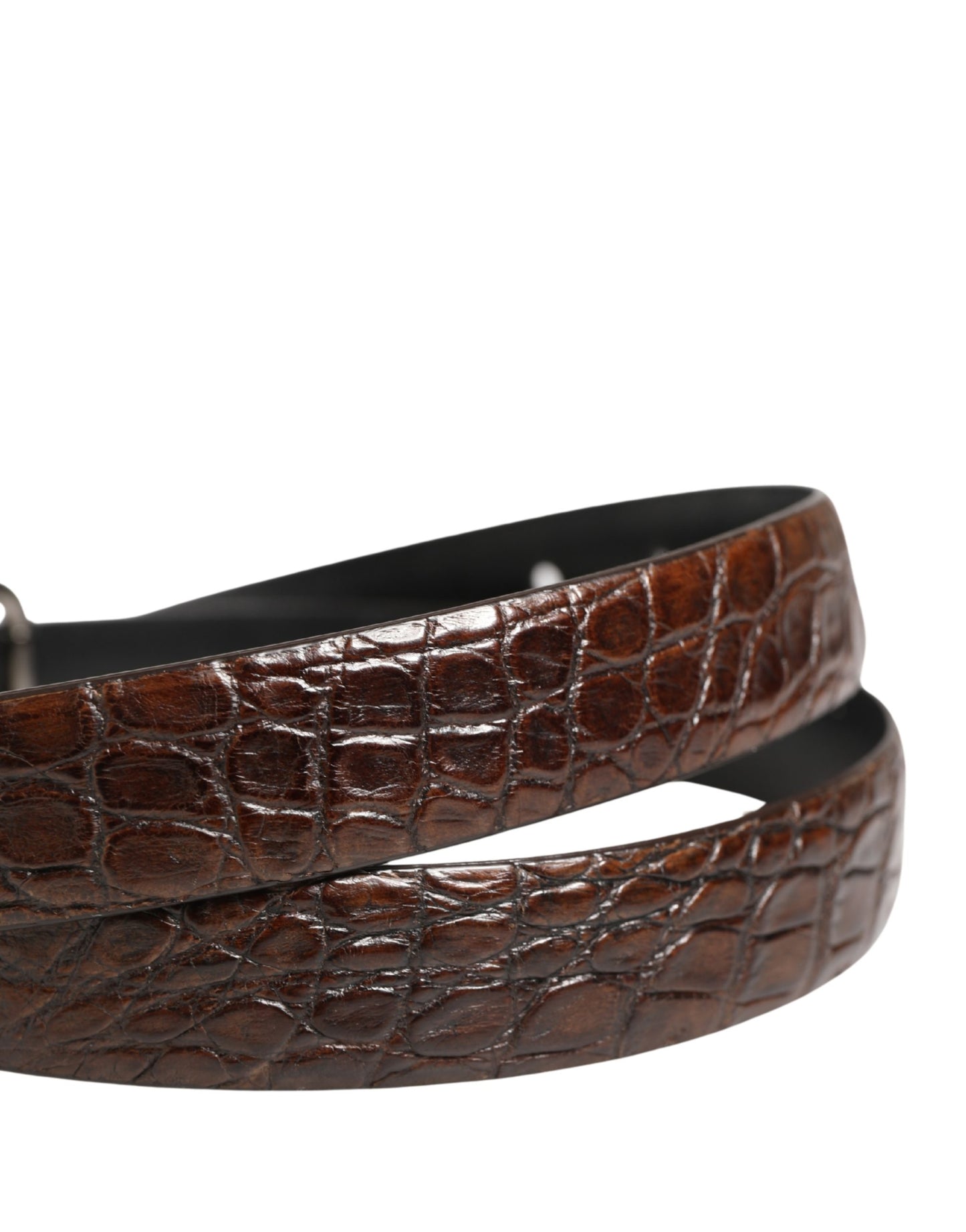 Cinturón Dolce & Gabbana de cuero marrón con hebilla de metal plateado