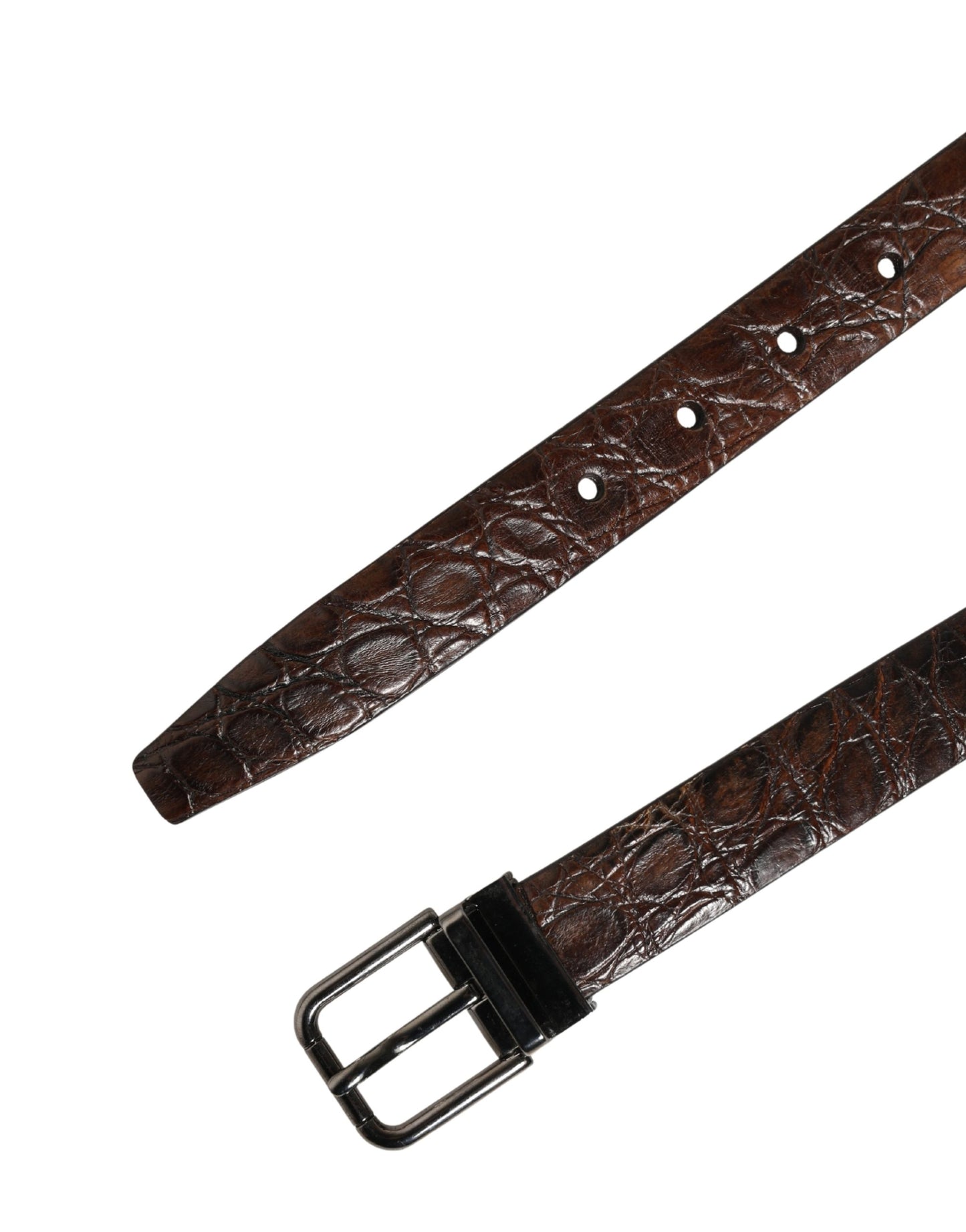 Cinturón Dolce & Gabbana de cuero marrón con hebilla de metal plateado