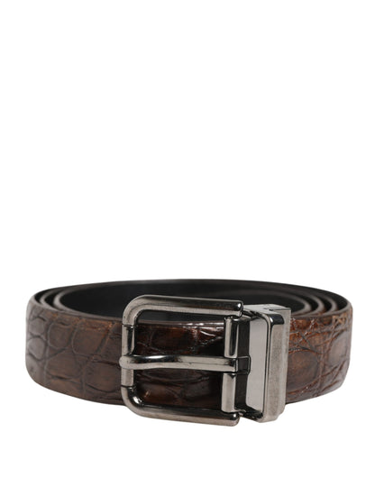 Cinturón Dolce & Gabbana de cuero marrón con hebilla de metal plateado