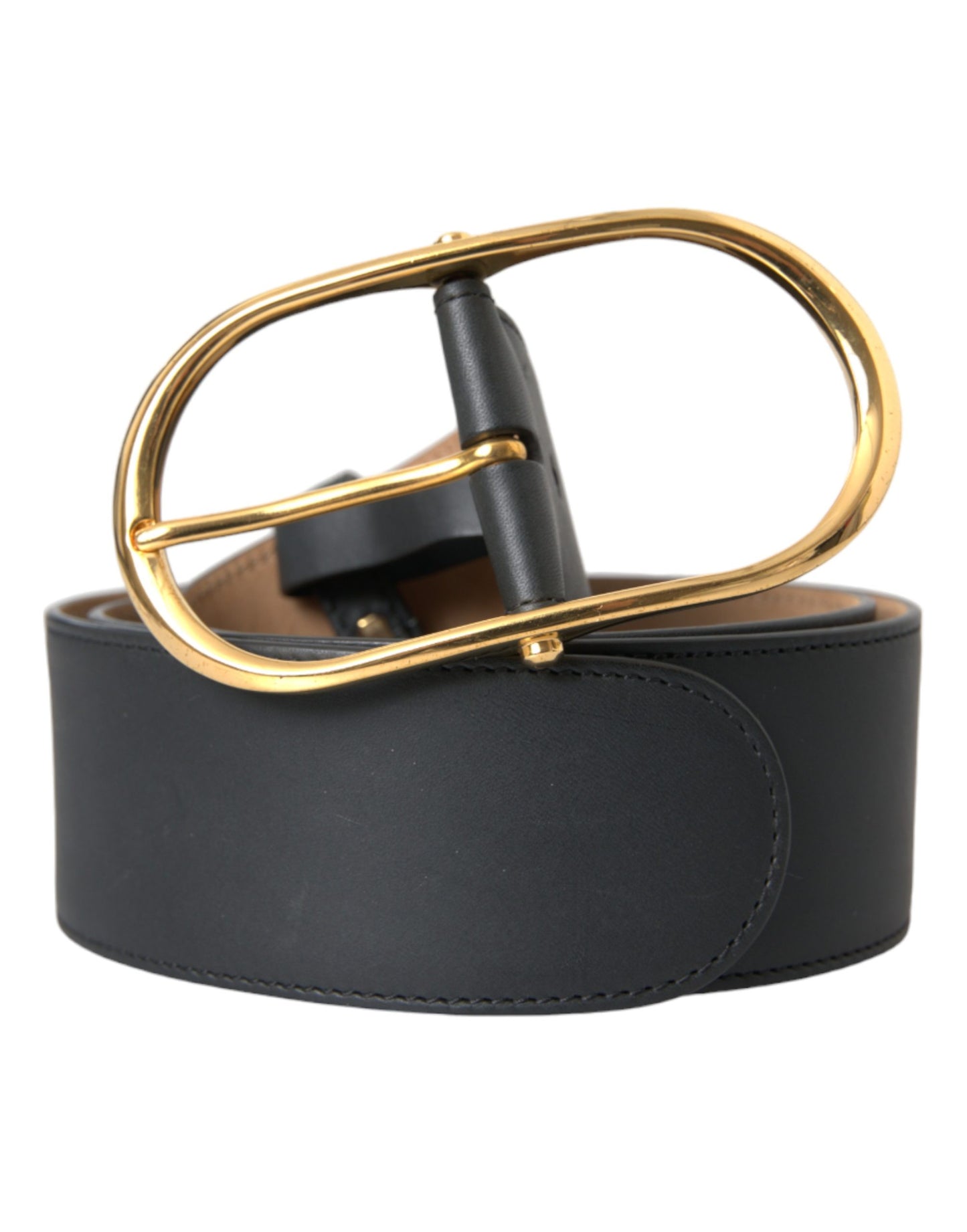 Cinturón Dolce & Gabbana de piel negra con hebilla ovalada metálica clásica