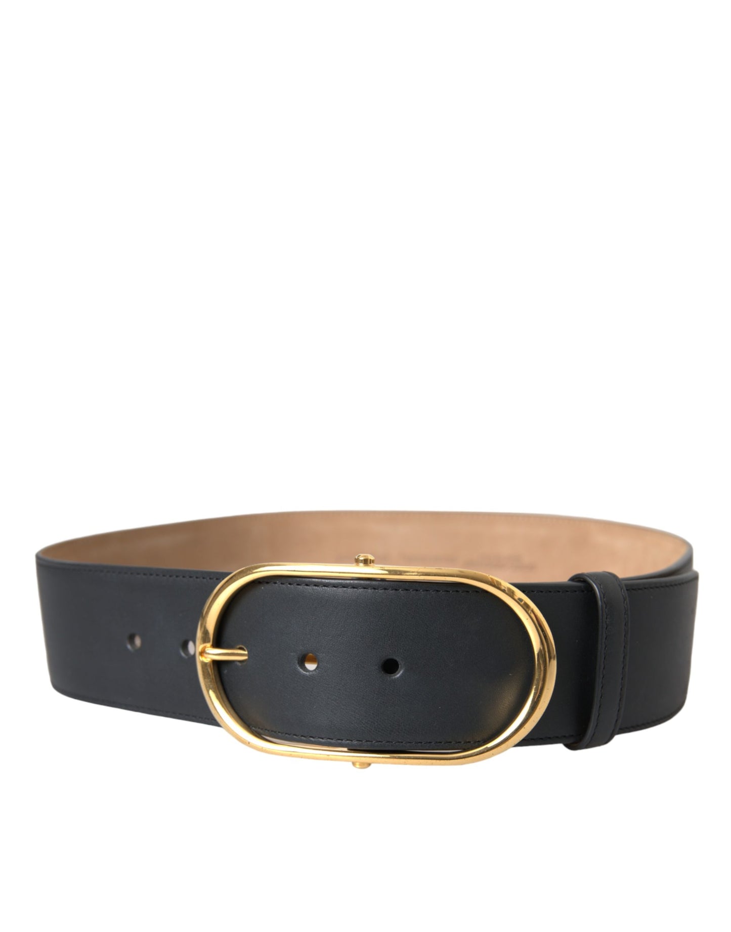 Cinturón Dolce & Gabbana de piel negra con hebilla ovalada metálica clásica
