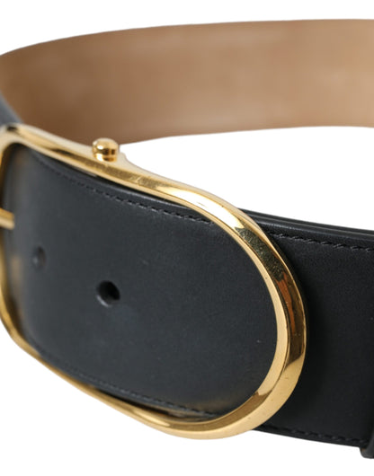 Cinturón Dolce & Gabbana de piel negra con hebilla ovalada metálica clásica