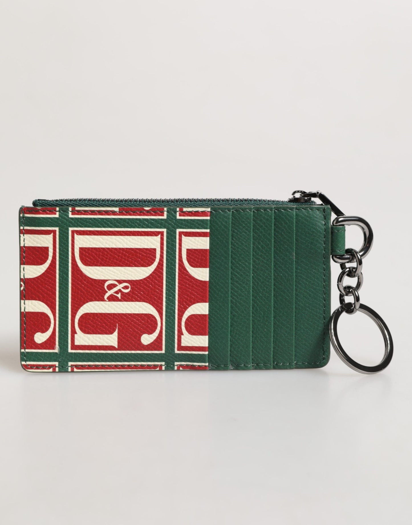 Tarjetero cartera con monograma y logo de Dolce & Gabbana en piel de becerro verde