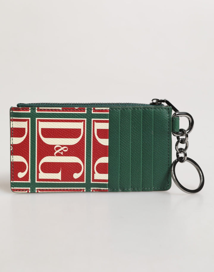 Tarjetero cartera con monograma y logo de Dolce & Gabbana en piel de becerro verde