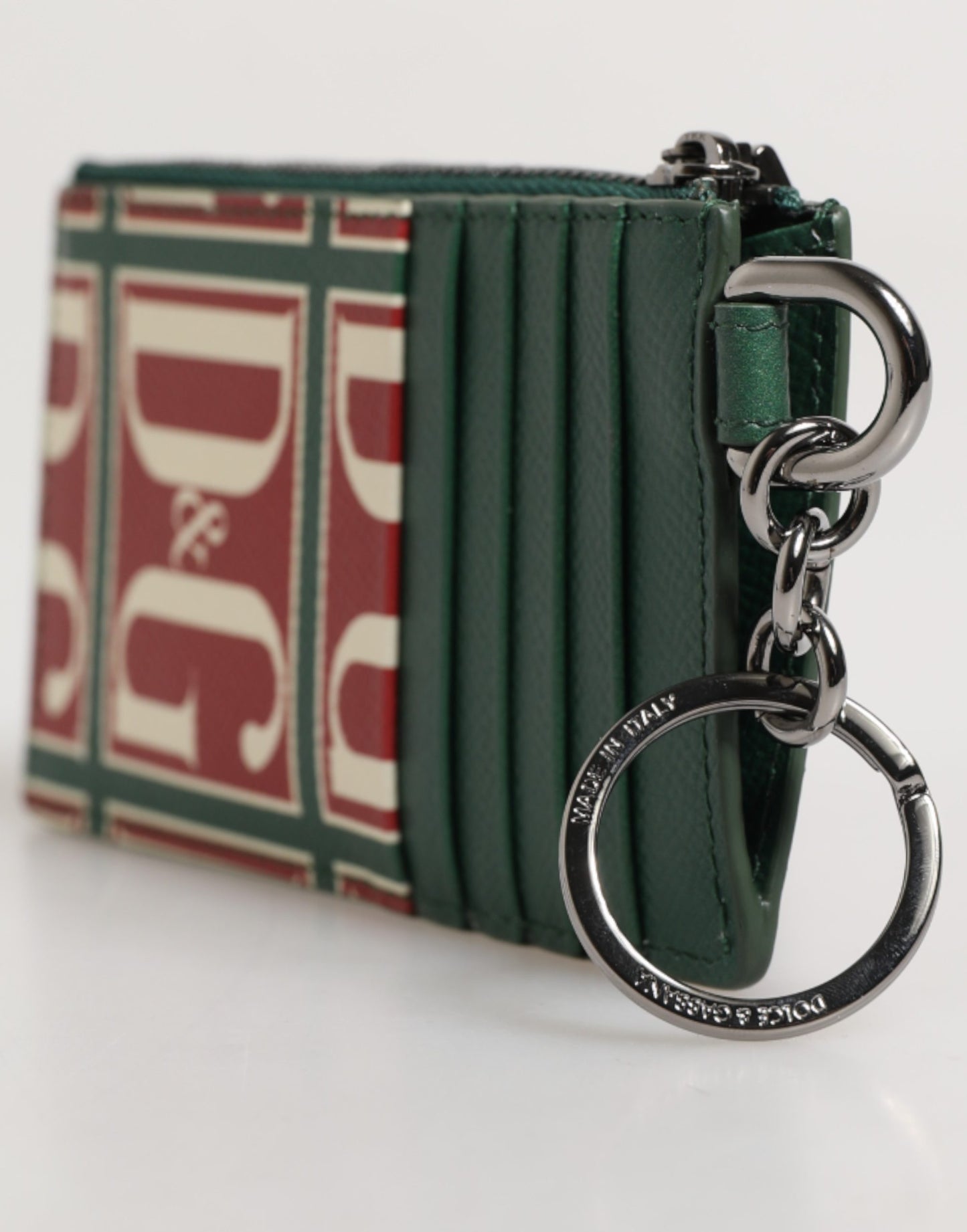 Tarjetero cartera con monograma y logo de Dolce & Gabbana en piel de becerro verde