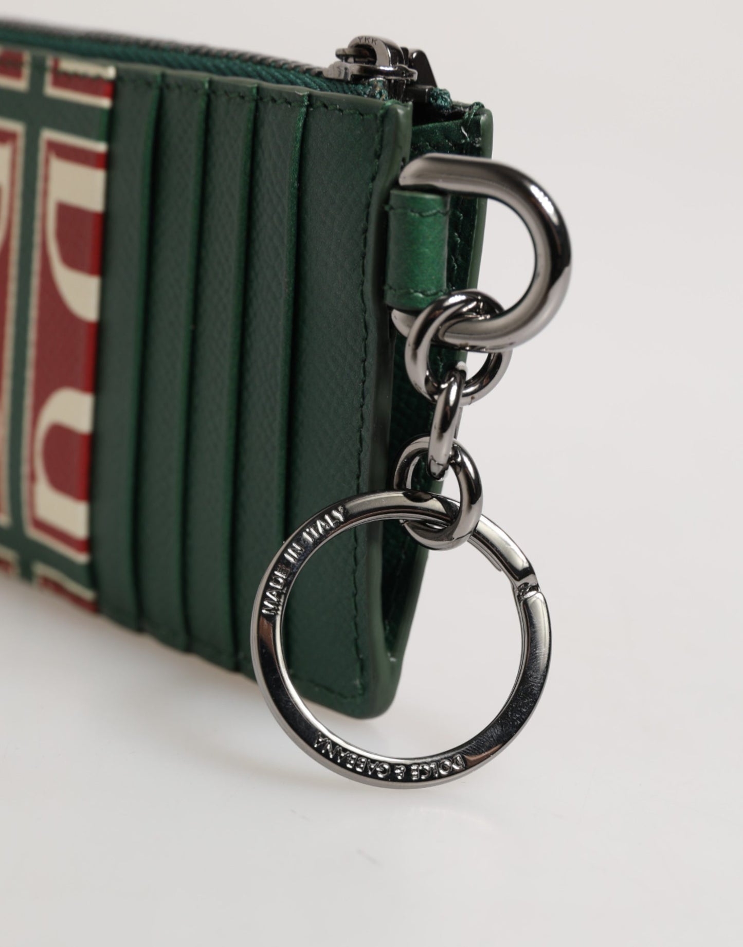Tarjetero cartera con monograma y logo de Dolce & Gabbana en piel de becerro verde