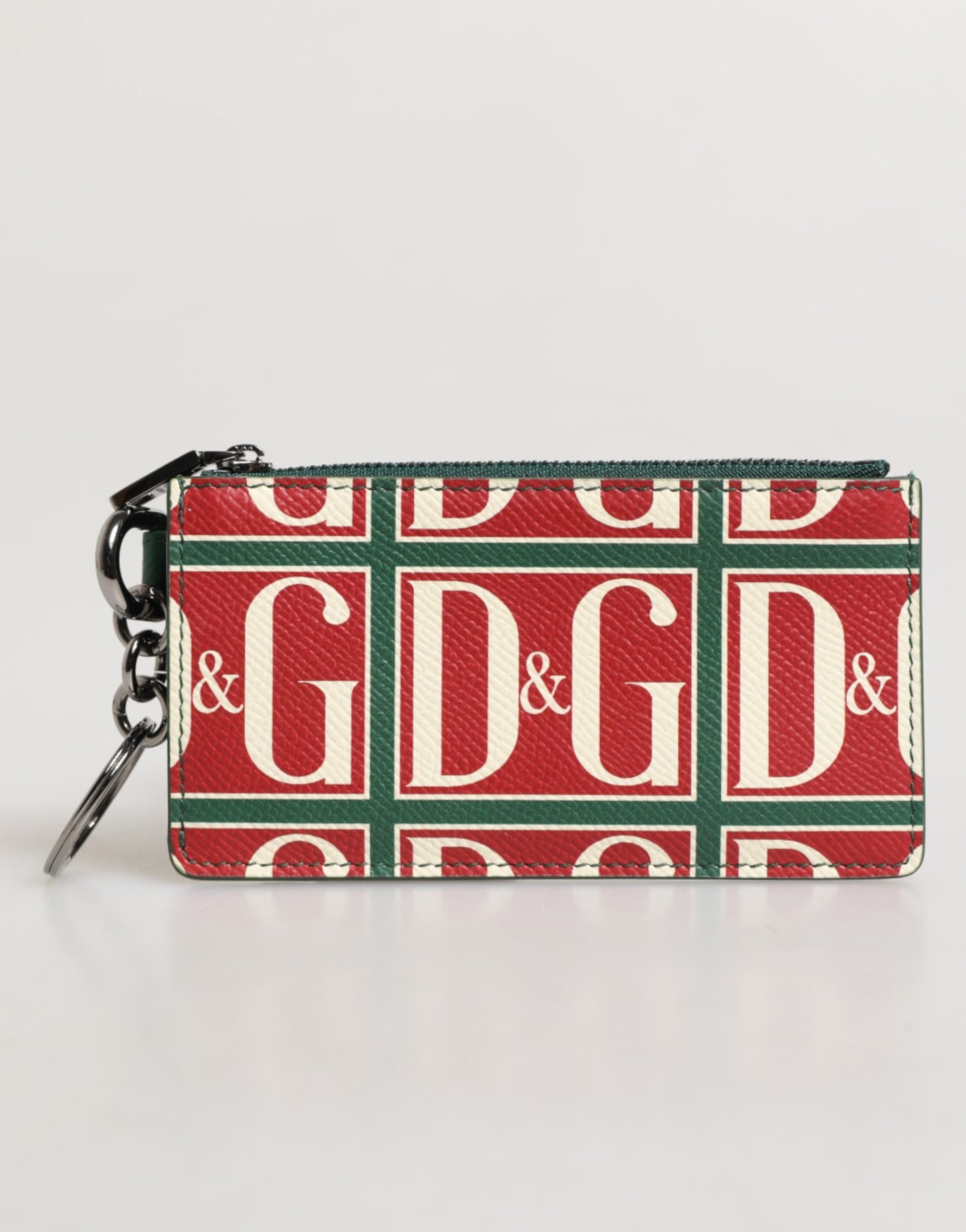 Tarjetero cartera con monograma y logo de Dolce & Gabbana en piel de becerro verde