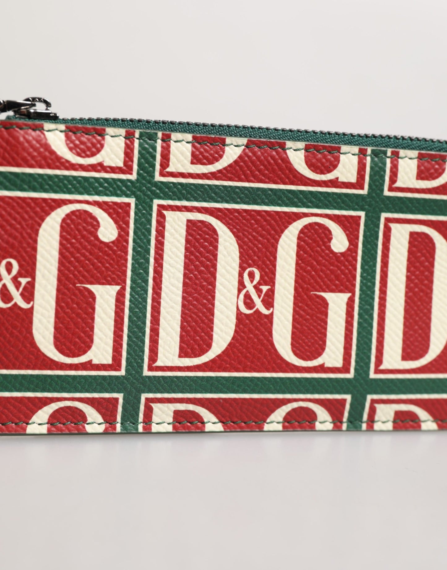 Tarjetero cartera con monograma y logo de Dolce & Gabbana en piel de becerro verde