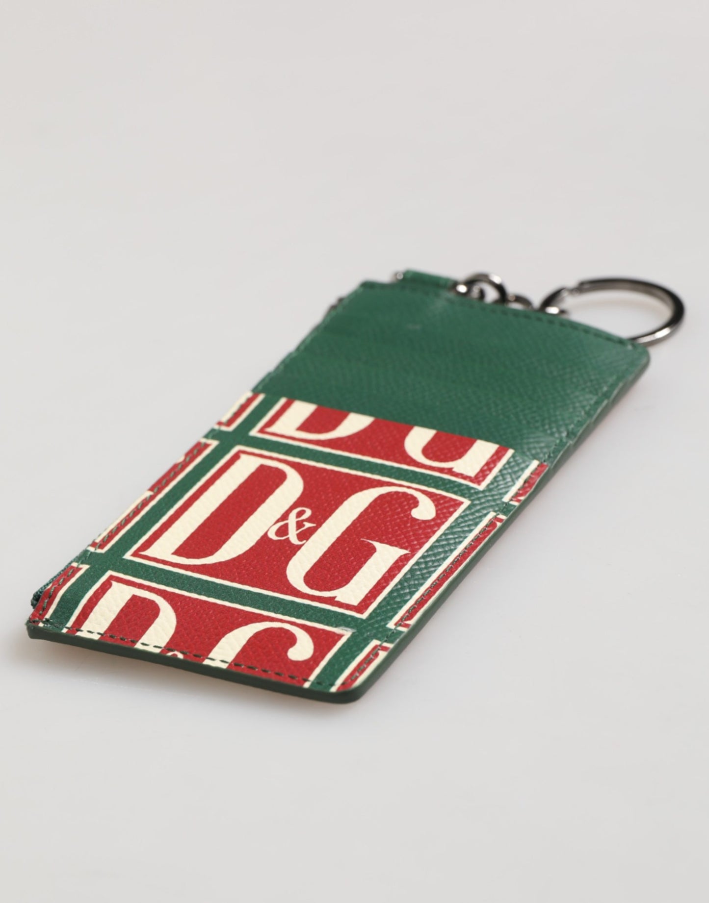Tarjetero cartera con monograma y logo de Dolce & Gabbana en piel de becerro verde