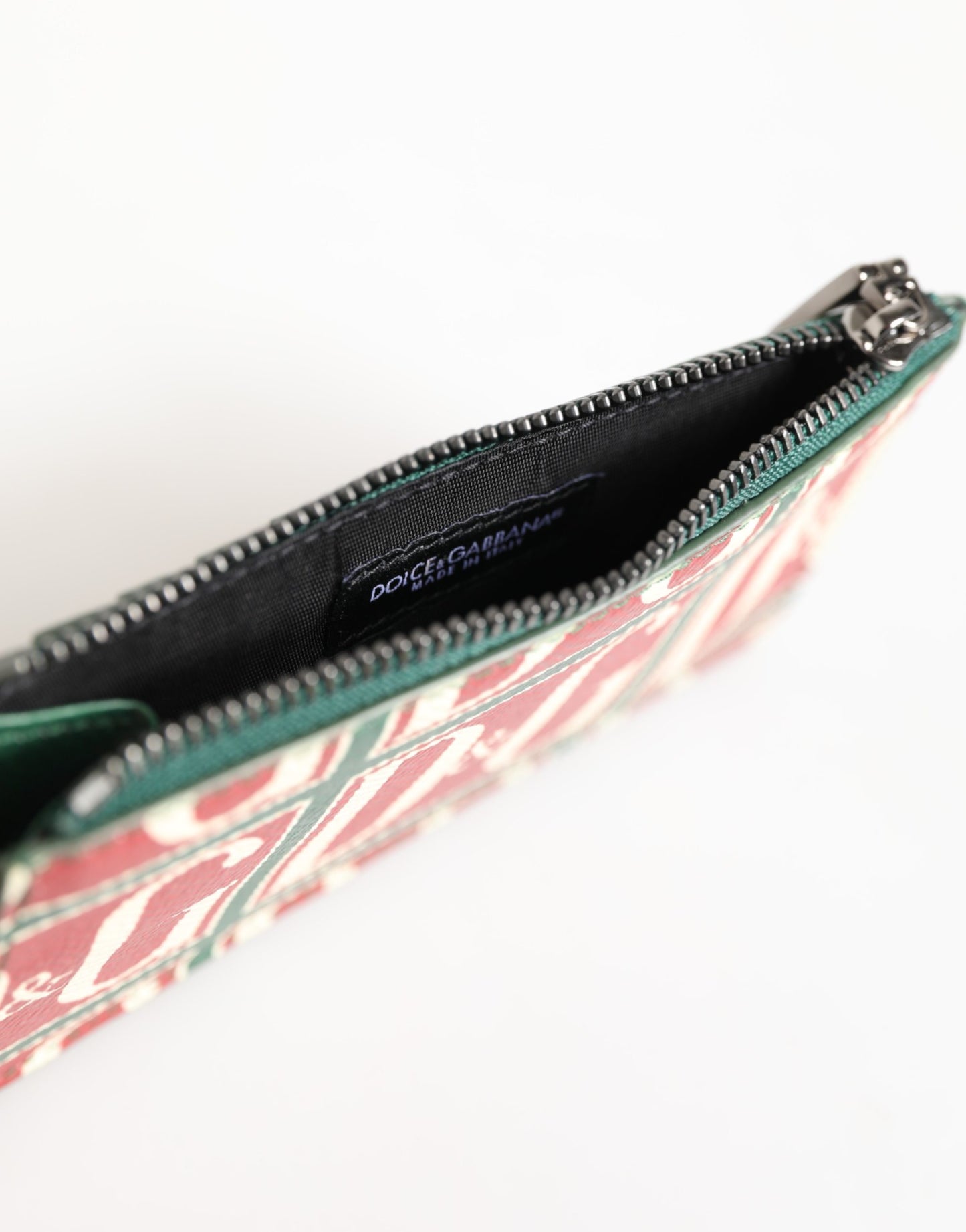 Tarjetero cartera con monograma y logo de Dolce & Gabbana en piel de becerro verde