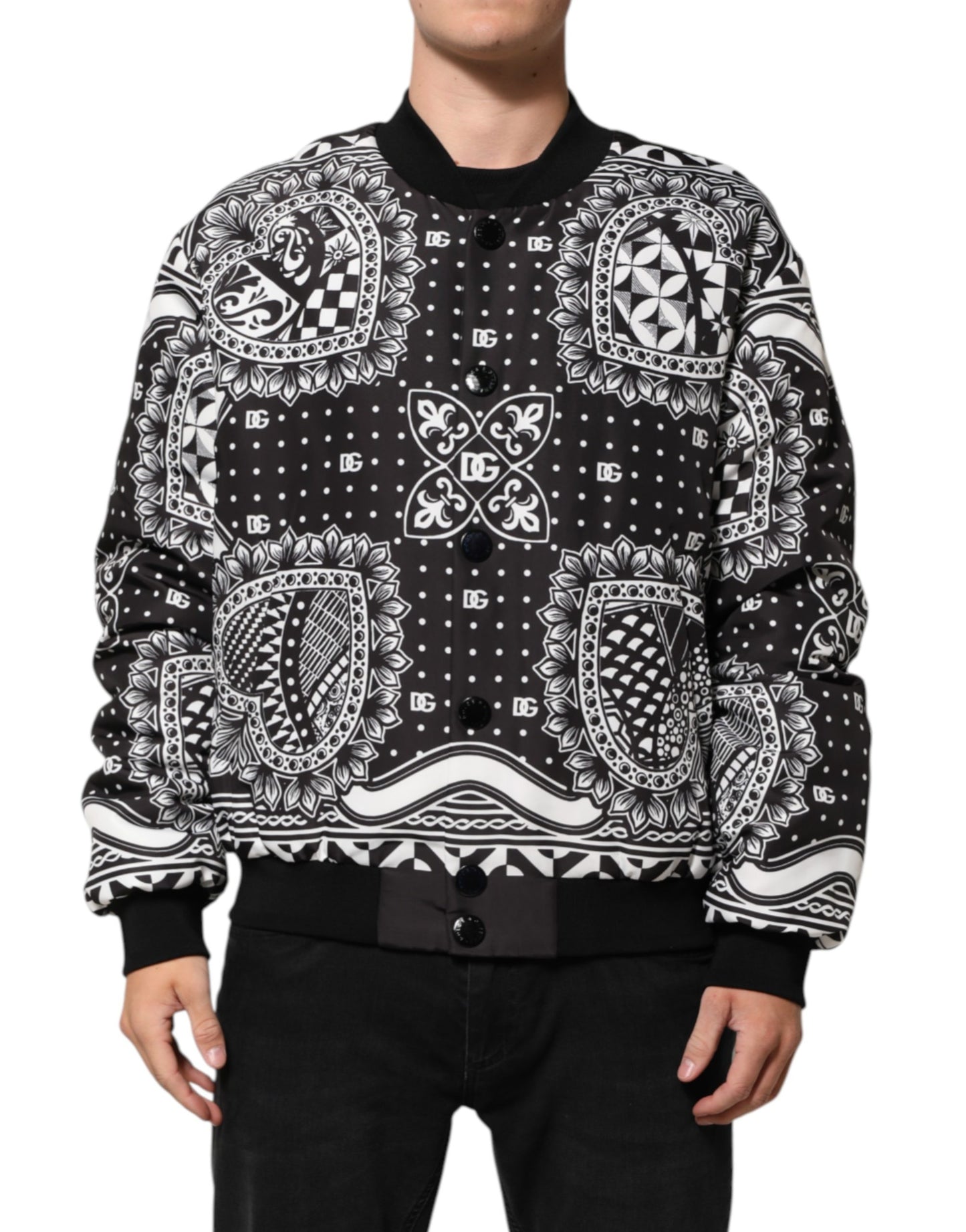 Chaqueta bomber Dolce & Gabbana para hombre, con estampado de pañuelo en blanco y negro