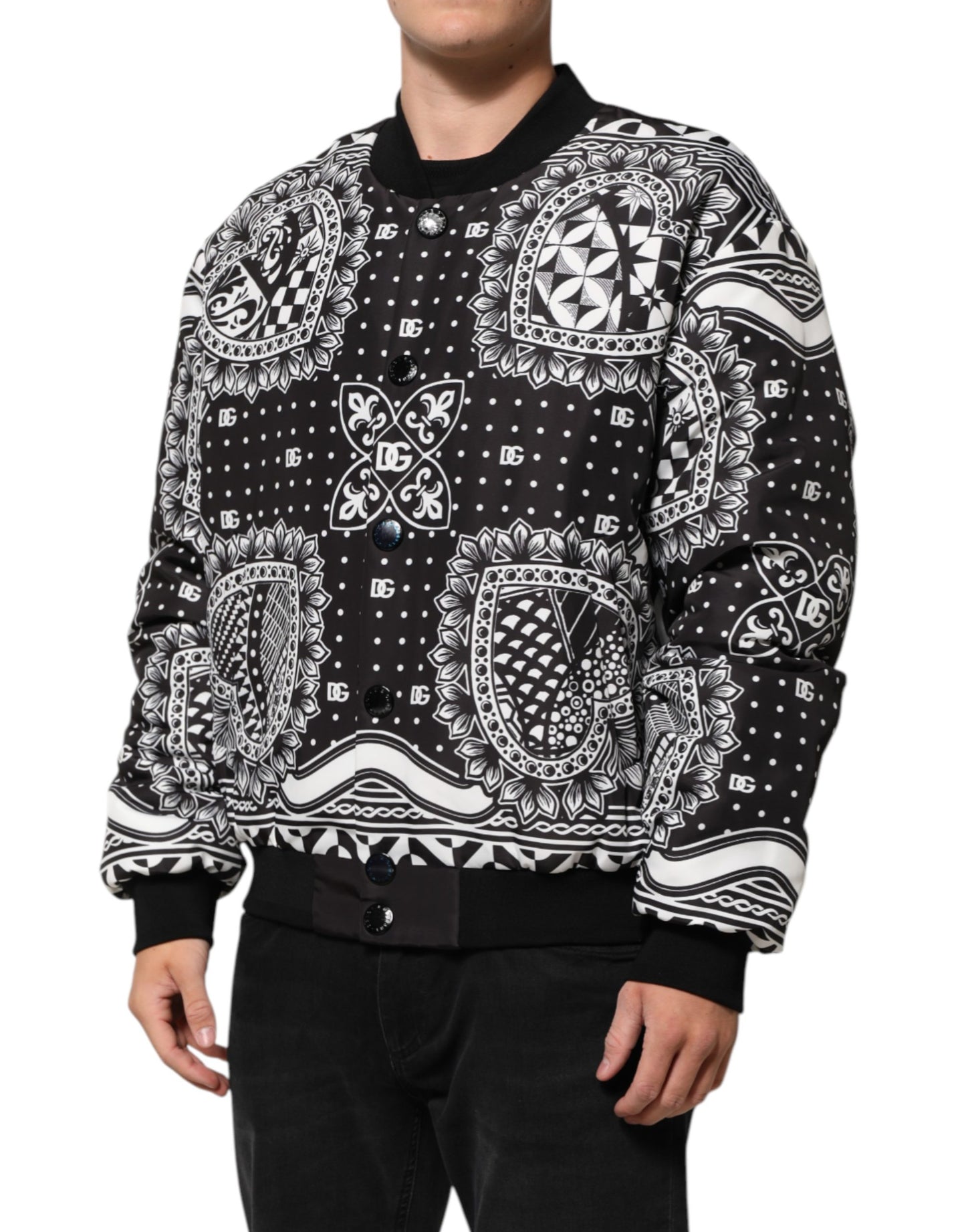 Chaqueta bomber Dolce & Gabbana para hombre, con estampado de pañuelo en blanco y negro