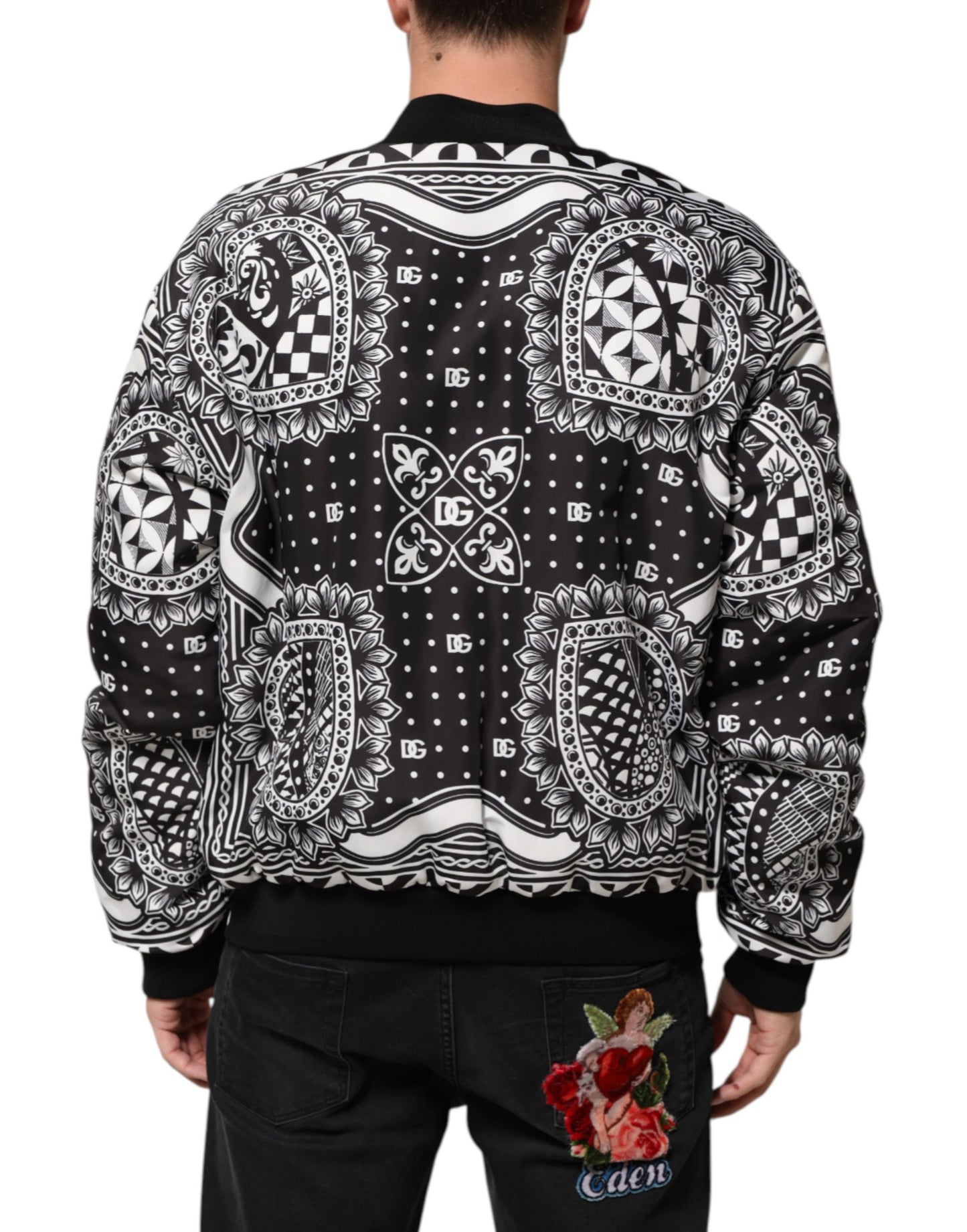 Chaqueta bomber Dolce & Gabbana para hombre, con estampado de pañuelo en blanco y negro