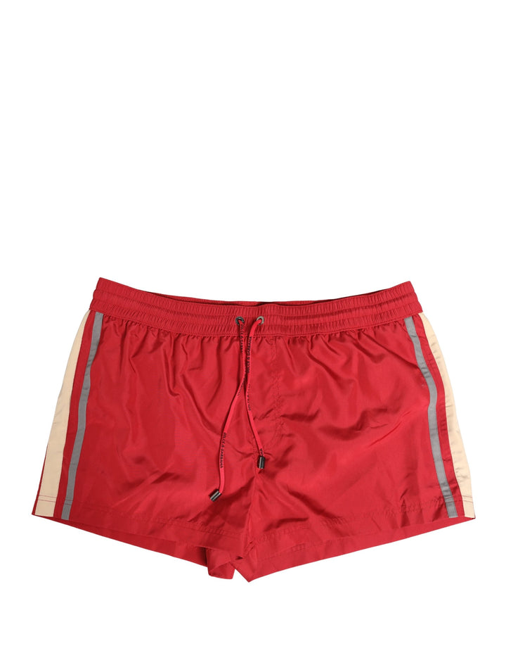 Dolce & Gabbana Pantalones cortos de baño con cordón de poliéster rojo para hombre