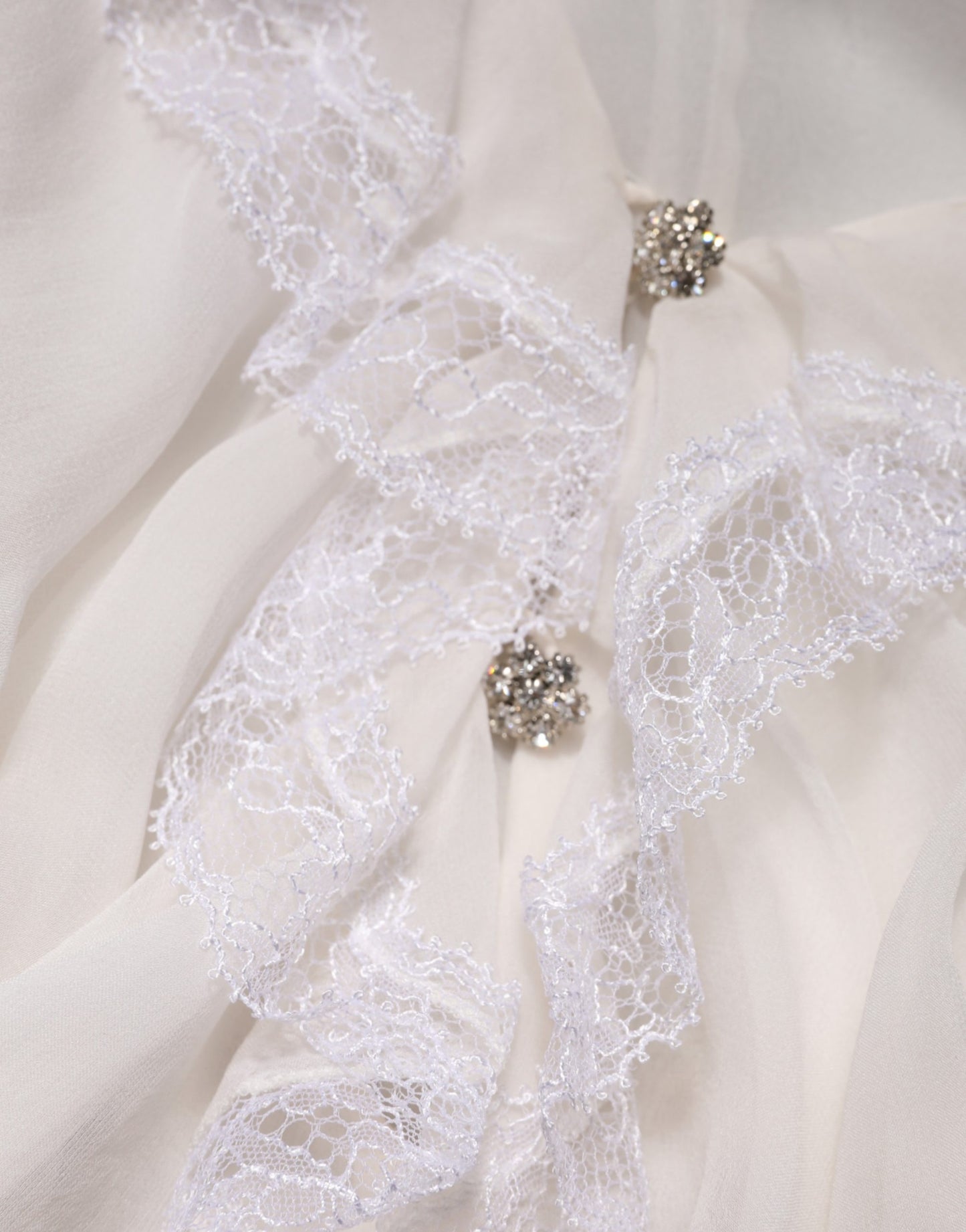 Dolce & Gabbana White LongSleeve Lace Trim Ruffled Blouse Top