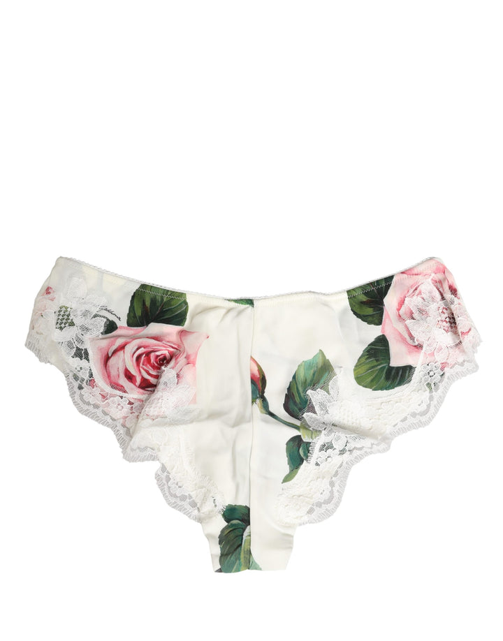 Ropa interior braga Dolce & Gabbana de seda blanca con ribete de encaje floral
