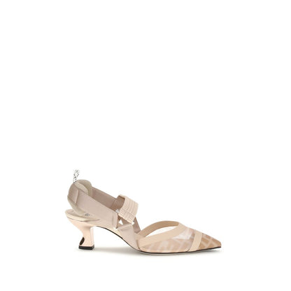 Zapatos de tacón medio Fendi de nylon beige