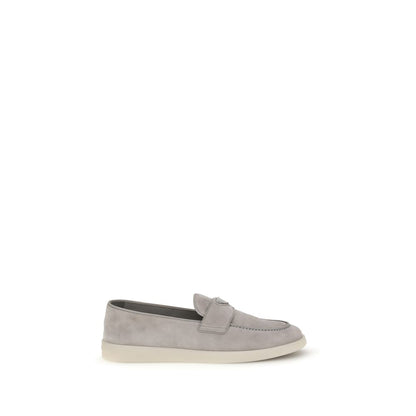 Prada Gray Calf Leather Bos Taurus Slip-On Loafers