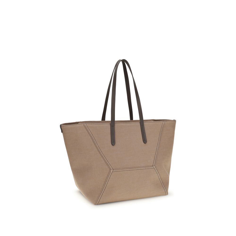 Bolso de hombro Brunello Cucinelli de algodón beige