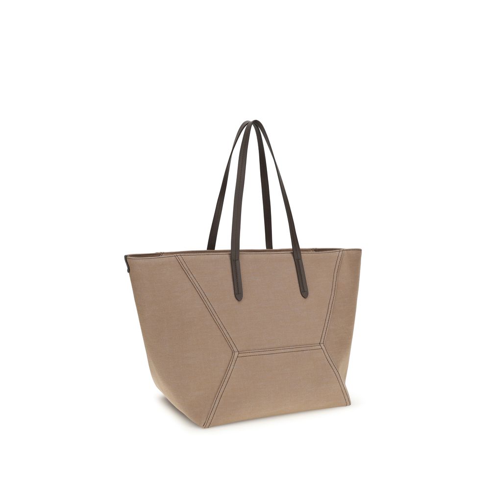 Bolso de hombro Brunello Cucinelli de algodón beige