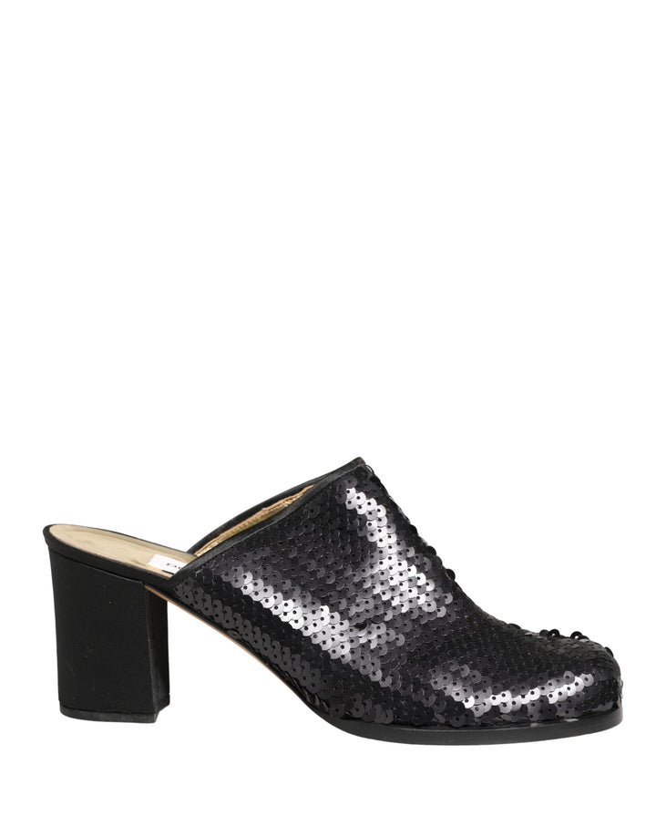 Chaussures mules à paillettes noires Dolce & Gabbana