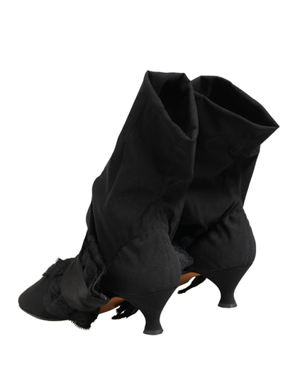 Dolce & Gabbana Black Suede Mid Calf Boots Shoes