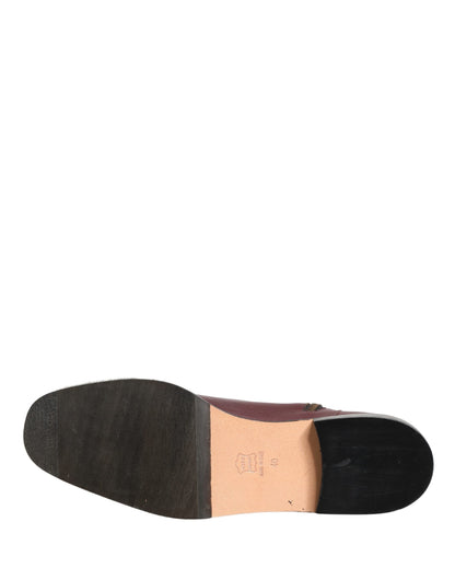 Dolce & Gabbana Botines Planos de Cuero Granate Estilo Motero