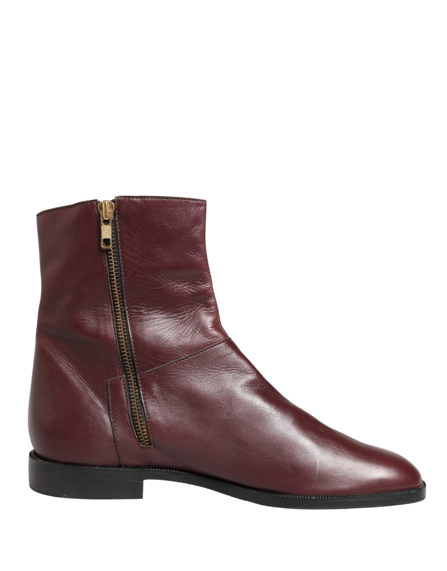 Dolce & Gabbana Botines Planos de Cuero Granate Estilo Motero