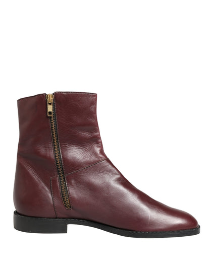 Dolce & Gabbana Botines Planos de Cuero Granate Estilo Motero
