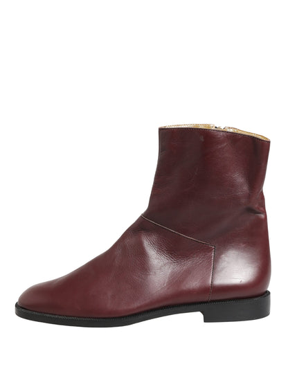 Dolce & Gabbana Botines Planos de Cuero Granate Estilo Motero