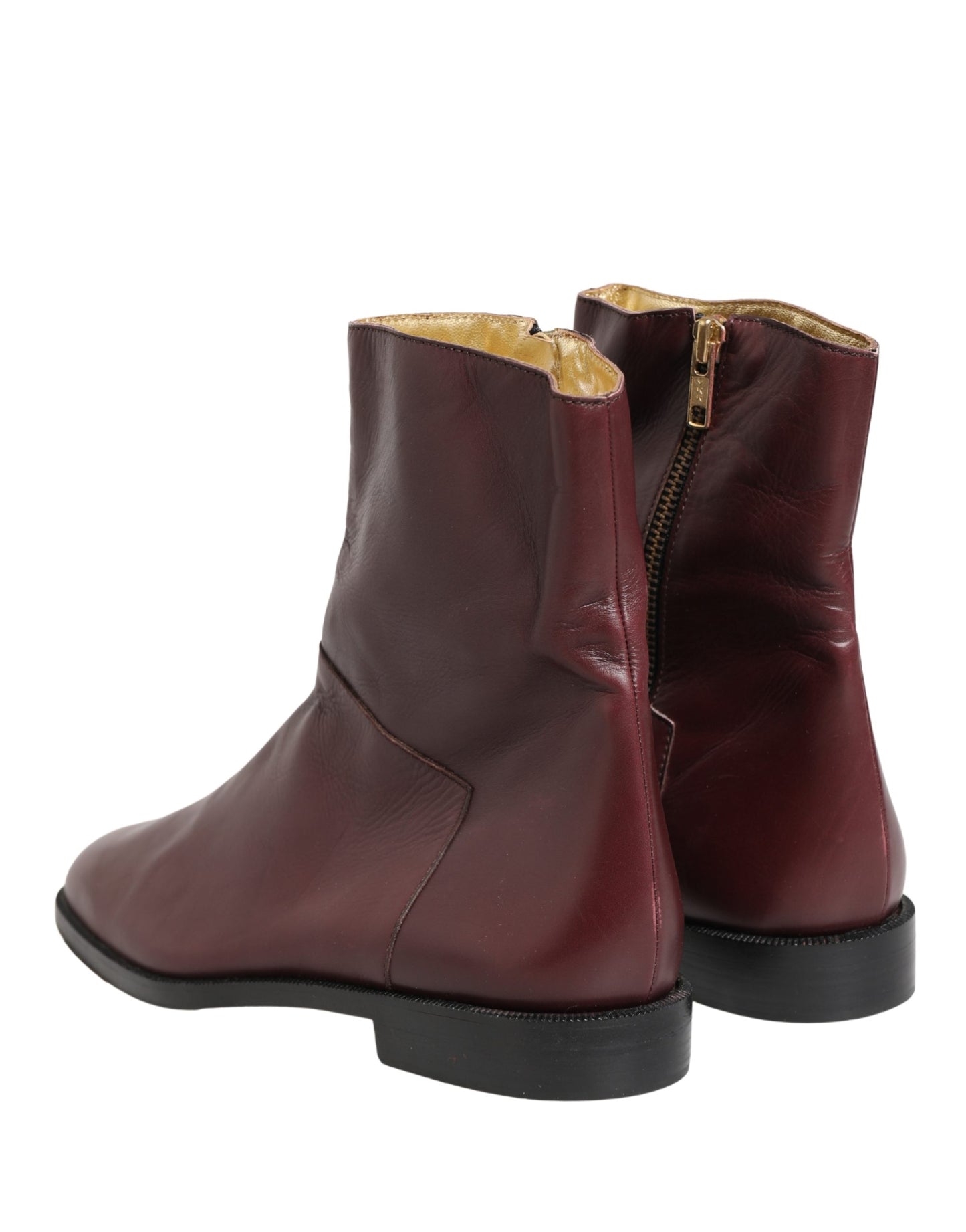 Dolce & Gabbana Botines Planos de Cuero Granate Estilo Motero