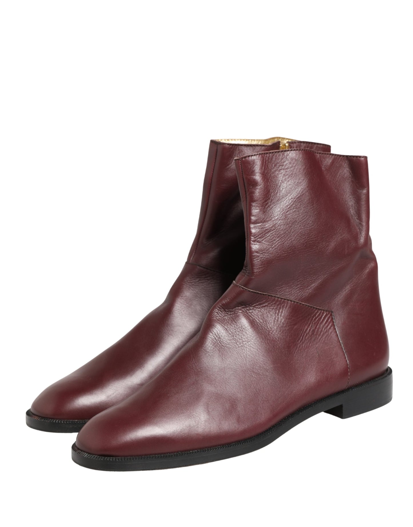 Dolce & Gabbana Botines Planos de Cuero Granate Estilo Motero