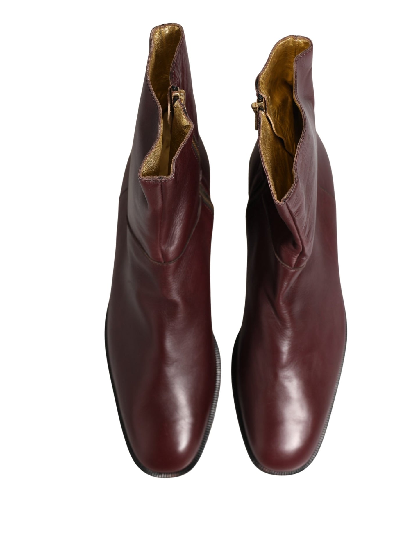 Dolce & Gabbana Botines Planos de Cuero Granate Estilo Motero