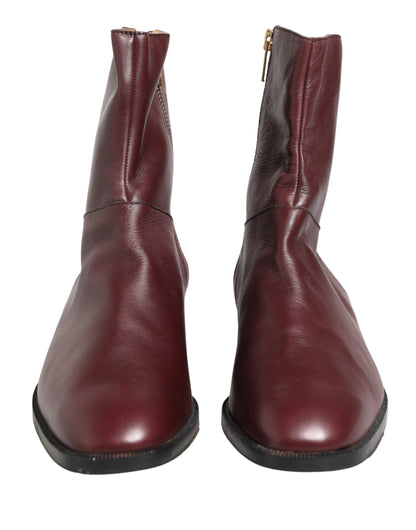 Dolce & Gabbana Botines Planos de Cuero Granate Estilo Motero