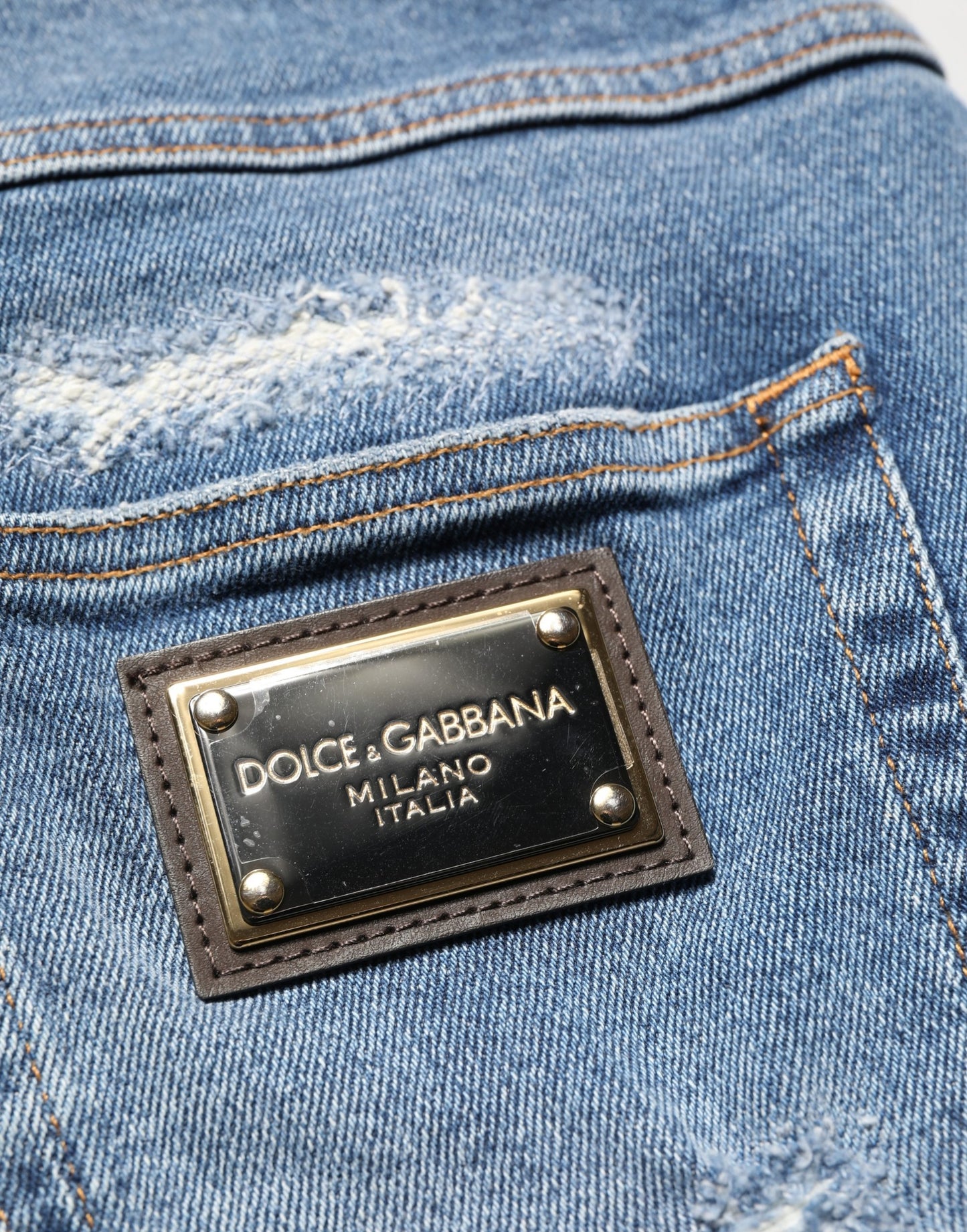Dolce & Gabbana Blue Cotton Distressed Denim Bermuda Shorts