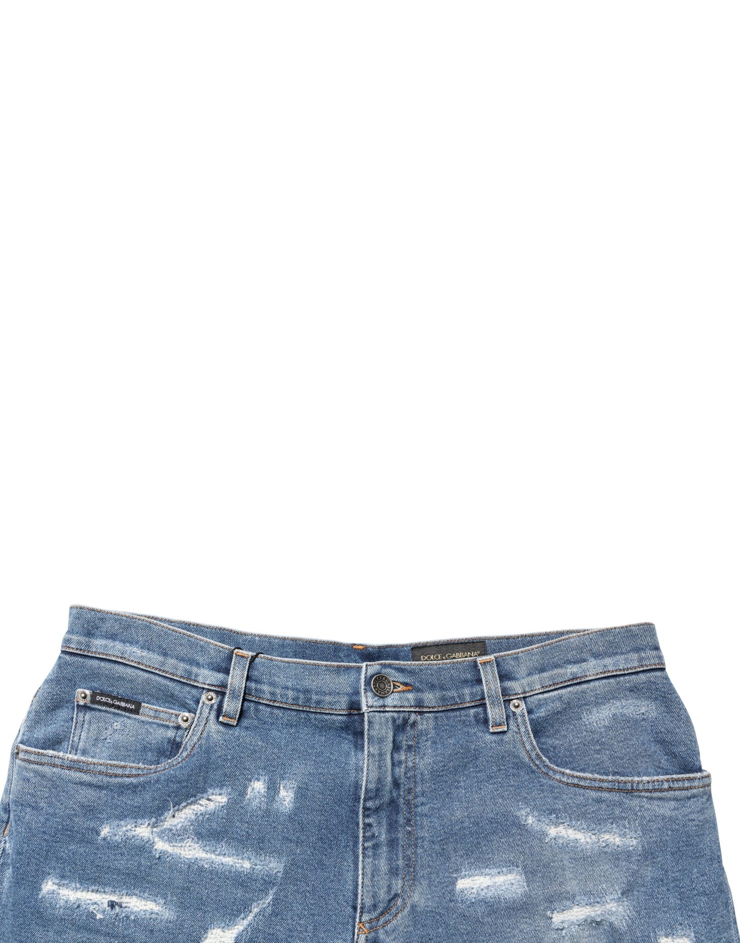 Dolce & Gabbana Blue Cotton Distressed Denim Bermuda Shorts